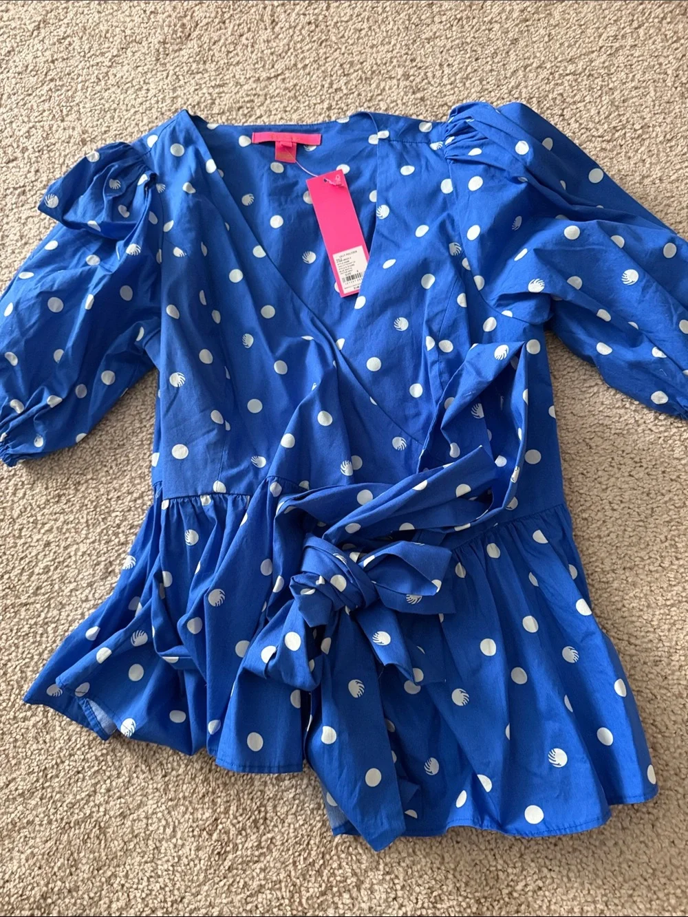 Lilly Pulitzer NWT Blue Grotto Women’s Blue Polka Dot Wrap Blouse size 6